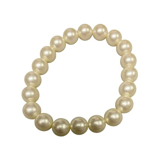 Vintage Faux Pearl Stretch Bracelet and Faux Pearl Silver tone Bangle Bracelet - Picture 2 of 4